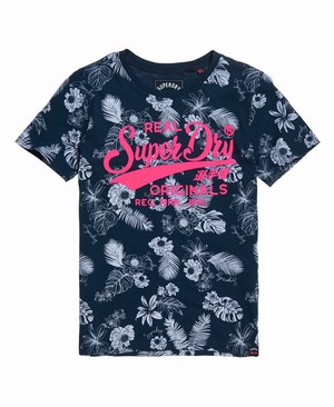 Superdry Real Originals Mono Tropical Női Pólók Kék | QGWTY9035